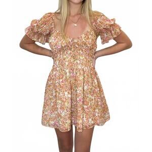 NEW SKY TO MOON romantic meadows mini dress in orange floral